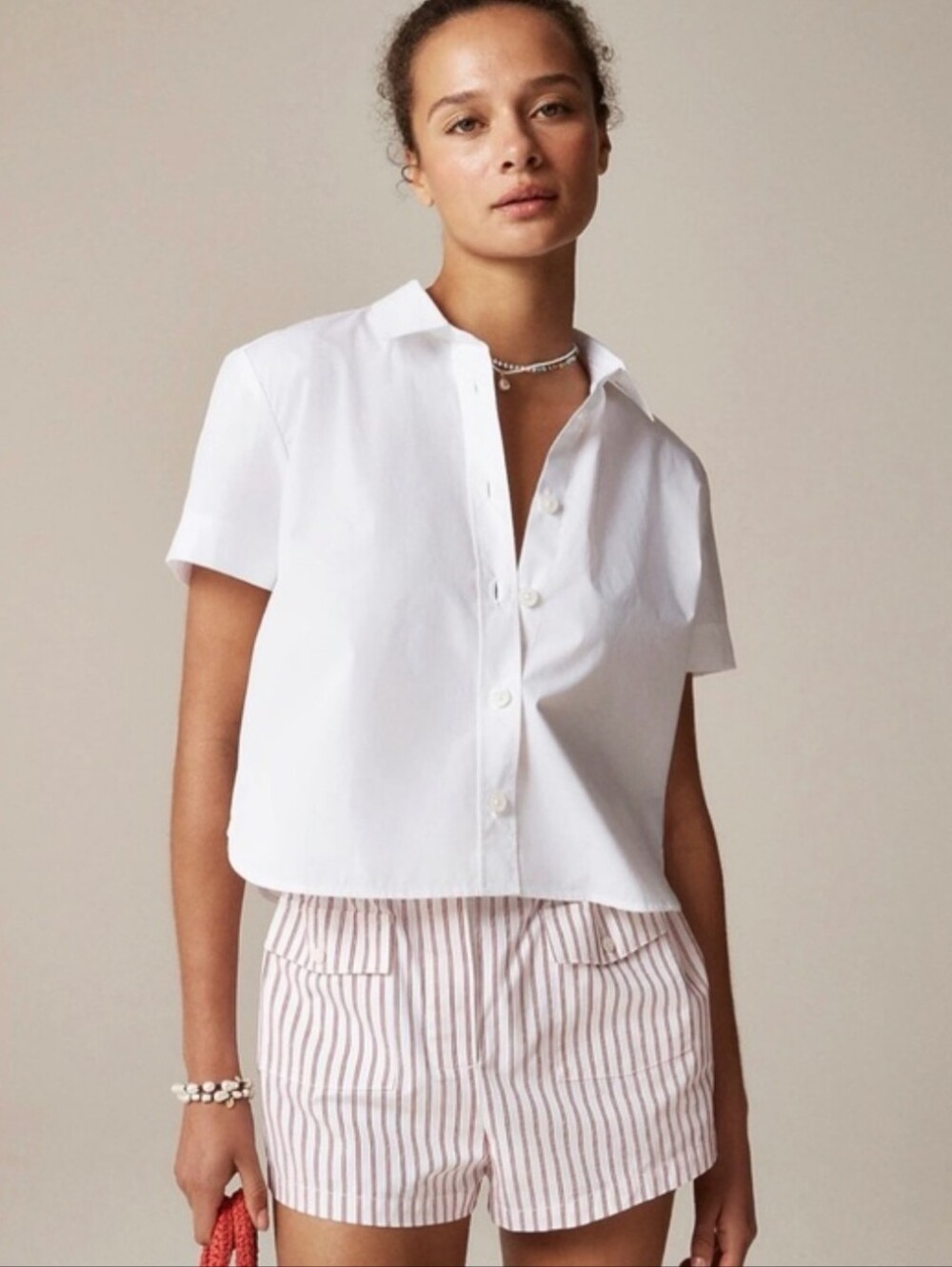 J Crew Gamine Shirt in Cotton Poplin Cropped Crisp White